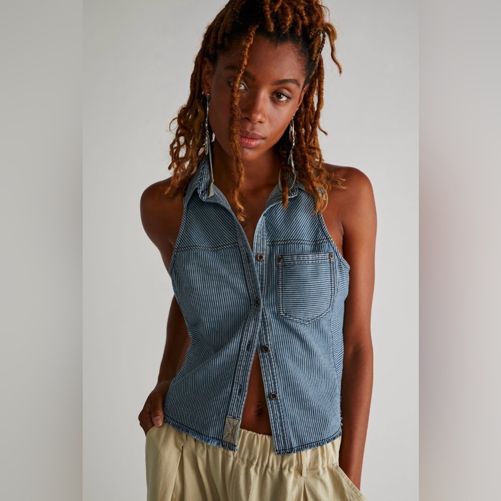 We the Free Carly Stripe Button Down Railroad Stripe Vest
